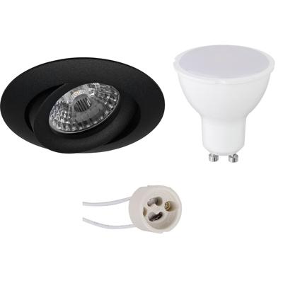 GU10 Inbouwspot Set - Mat Zwart - Inbouw Rond - Kantelbaar - Aigi - Pragmi Uranio Pro - 6W - Warm Wit 3000K - Ø82mm