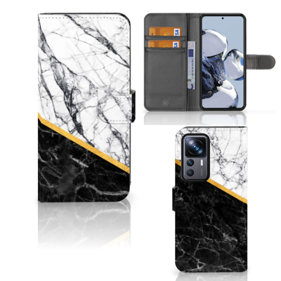 Xiaomi 12T | 12T Pro | Bookcase | Marmer Wit Zwart - Origineel Cadeau Man