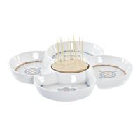 Snackdienblad DKD Home Decor Blauw Natuurlijk Bamboe Keramiek Mediterrane 25 x 25 x 10 cm - thumbnail