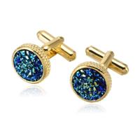 Goudkleurige Manchetknopen met Blauwe Inleg - thumbnail