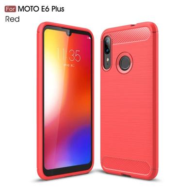 Voor moto E6 plus geborsteld textuur koolstofvezel TPU case (rood)