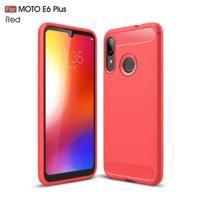 Voor moto E6 plus geborsteld textuur koolstofvezel TPU case (rood) - thumbnail