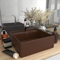Wastafel met overloop vierkant 41x41cm keramiek mat donkerbruin - thumbnail
