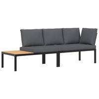 2-delige Loungeset met kussens aluminium zwart - thumbnail