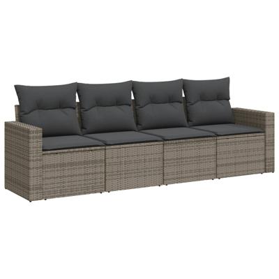 4-delige Loungeset met kussens poly rattan grijs - thumbnail