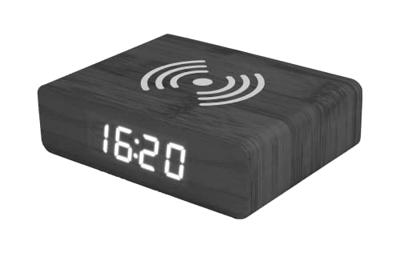 Wekker met smartphonelader - Donker hout