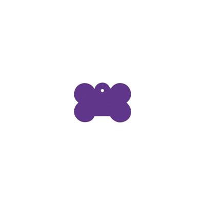 Hondenpenning in botvorm, aluminium, violet, incl. dubbelzijdige wensgravure 3 x 2 cm.