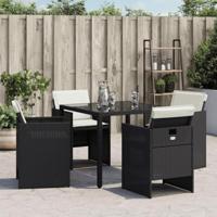 Tuinstoelen 4 st met kussens poly rattan zwart - thumbnail
