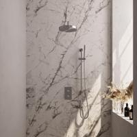BRAUER Stripe Thermostatische Inbouw Regendouche - 3-weg - rechthoekig - SET 20 - 25cm douchekop - gebogen muurarm - staaf handdouche - doucheslang - geïntegreerde glijstang - RVS-kleurig geborsteld PVD 5-NG-403 - thumbnail