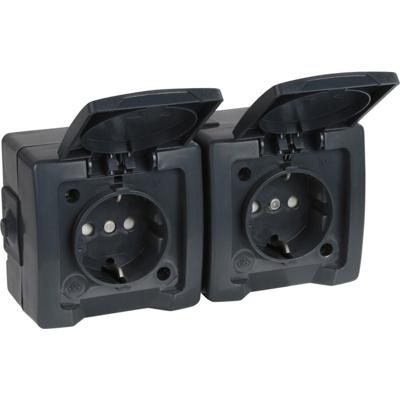 Kopp SWD opbouw stopcontact RA dubbel horizontaal antraciet - 4628240 Kopp SWD opbouw stopcontact RA dubbel horizontaal antraciet - 4628240