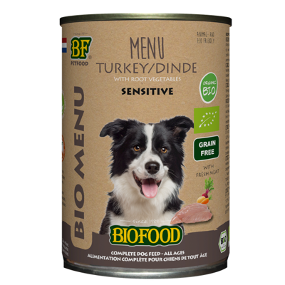 BF Petfood Biofood Organic Sensitive Kalkoen Bio Menu natvoer hond (blik 400 gram) 24 x 400 g BF Petfood Biofood Organic Sensitive Kalkoen Bio Menu natvoer hond (blik 400 gram) 24 x 400 g