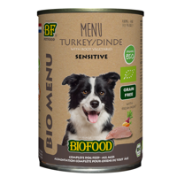 BF Petfood Biofood Organic Sensitive Kalkoen Bio Menu natvoer hond (blik 400 gram) 12 x 400 g - thumbnail