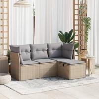 4-delige Loungeset met kussens poly rattan gemengd beige - thumbnail
