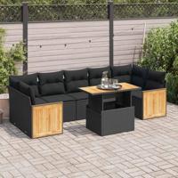 8-delige Loungeset met kussens poly rattan acacia zwart - thumbnail
