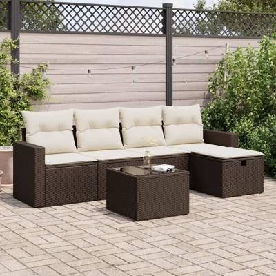5-delige Loungeset met kussens poly rattan bruin