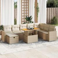 9-delige Loungeset met kussens poly rattan acacia beige - thumbnail