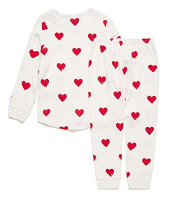 Meisjespyjama hartje lange mouwen PETIT BATEAU in biokatoen hartjesmotief