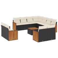 11-delige Loungeset met kussens poly rattan zwart - thumbnail