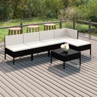 6-delige Loungeset met kussens poly rattan zwart - thumbnail