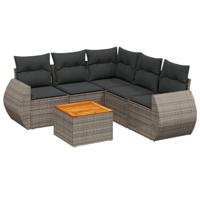 6-delige Loungeset met kussens poly rattan grijs - thumbnail