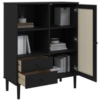 Hoge kast SENJA rattan-look 90x40x112 cm grenenhout zwart - thumbnail