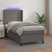 Boxspring met matras en LED kunstleer grijs 180x200 cm - thumbnail