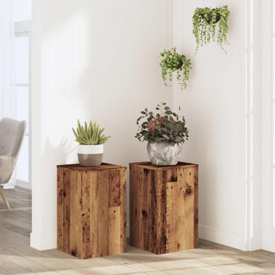 Plantenstandaards 2 st 30x30x50 cm bewerkt hout oud houtkleurig
