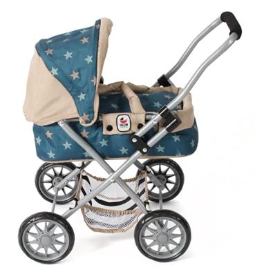 Kleine Poppenwagen Smarty - Stars Turquoise Beige