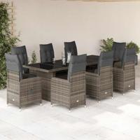 9-delige Bistroset met kussens poly rattan grijs - thumbnail
