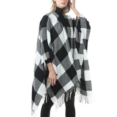 Mode klassieke Split geruite sjaal omzoomde verdikking imitatie kasjmier mantel (P397)
