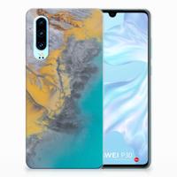 Huawei P30 | TPU | Siliconen hoesje | Marble Blue Gold - thumbnail