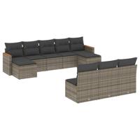 10-delige Loungeset met kussens poly rattan grijs - thumbnail