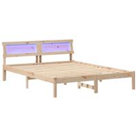 Bedframe met LED -striplichten met hoofdeinde Bruin 140 x 200 cm Grenenhout - thumbnail