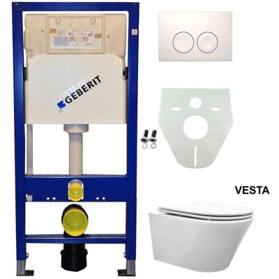 Geberit UP100 Toiletset - Vesta Wandcloset met Flatline Zitting - Delta 25 - Wit