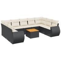 10-delige Loungeset met kussens poly rattan zwart - thumbnail