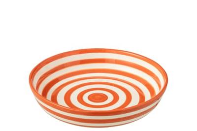 J-Line Bowl Granada Stripes Low Ceramic White|Orange Large