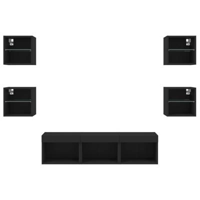 7-delige tv-wandmeubelset met LED bewerkt hout zwart - thumbnail
