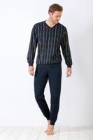 Blauwe heren pyjama met kleurrijk blokmotief - thumbnail