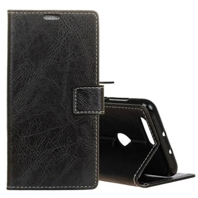 Retro Crazy Horse textuur horizontale Flip lederen case voor OPPO A7/AX7 met houder & kaartsleuven & fotolijstjes (zwart)