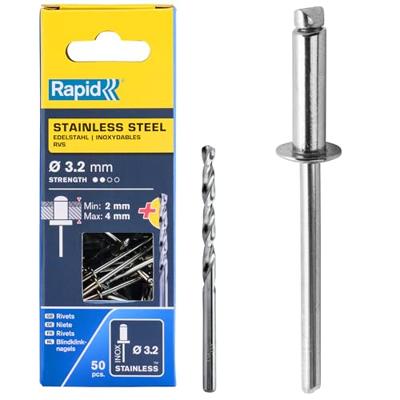 Rapid RVS Blindklinknagels Ø 3,2x8mm + boor in blister (50 stuks)