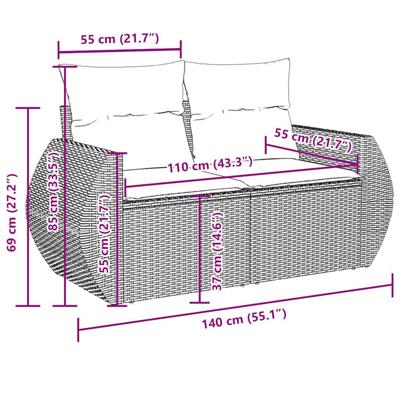 9-delige Loungeset met kussens poly rattan beige