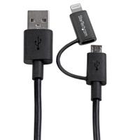 StarTech 2-in-1 Lightning/Micro USB naar USB kabel 1m zwart - thumbnail