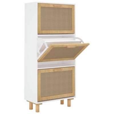 VidaXL Schoenenkast 52x25x115 cm bewerkt hout en natuurlijk rattan wit