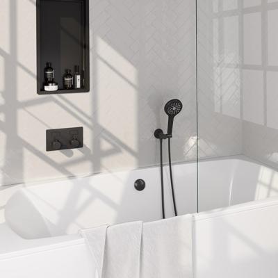 Brauer Black Edition Thermostatische Inbouw Badkraan Drukknoppen - Badvulcombinatie - 3 stand - Doucheslang - Wandaansluitbocht - Handdouche - Mat Zwart