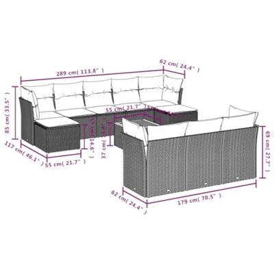 11-delige Loungeset met kussens poly rattan grijs