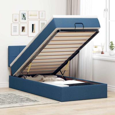 Ottoman bed met matras en LED's 90x190cm stof blauw
