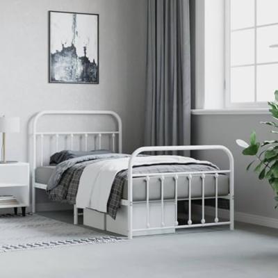 Bedframe met hoofd- en voeteneinde metaal wit 100x190 cm Bedframe met hoofd- en voeteneinde metaal wit 100x190 cm