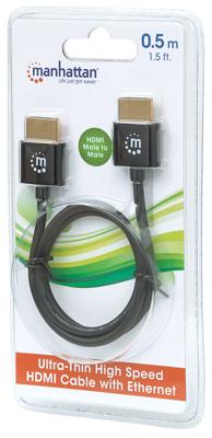 Manhattan 394406 HDMI-kabel HDMI Aansluitkabel HDMI-A-stekker, HDMI-A-stekker 0.50 m Zwart 4K UHD, Audio Return Channel (ARC)