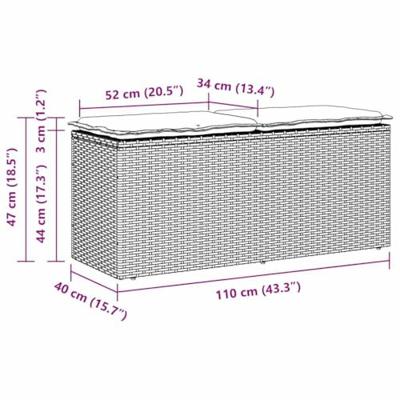 Tuinbank met kussen 110x40x44 cm poly rattan grijs