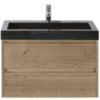 Dante Badmeubelset 80 cm - Natuur Eiken - Wastafel Hardsteen Wit Lucca - thumbnail